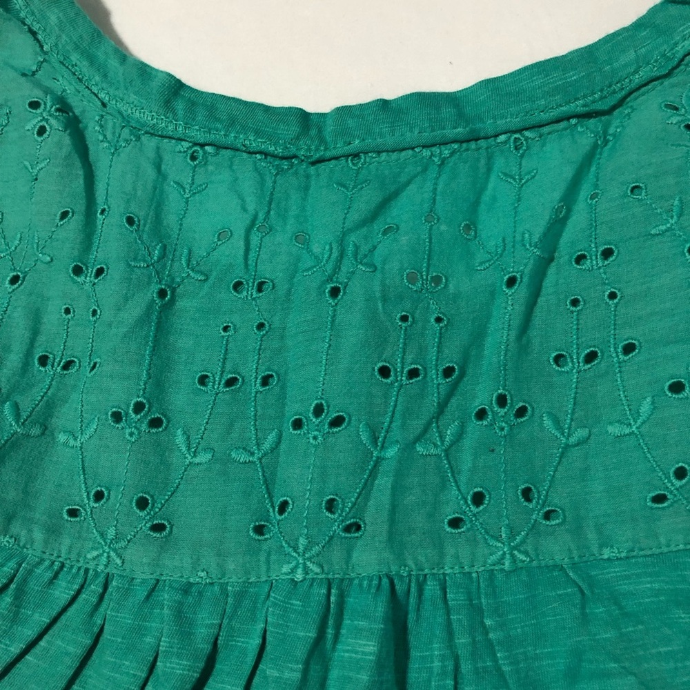 Sundance cotton Henley tshirt blue embroidery pointelle shoulder turquoise sz S - Picture 11 of 13